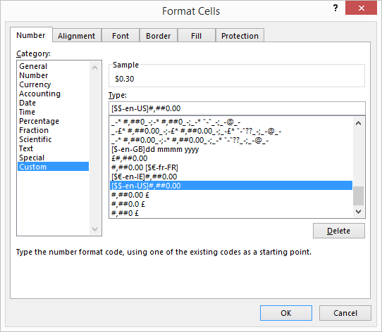 custom number format excel