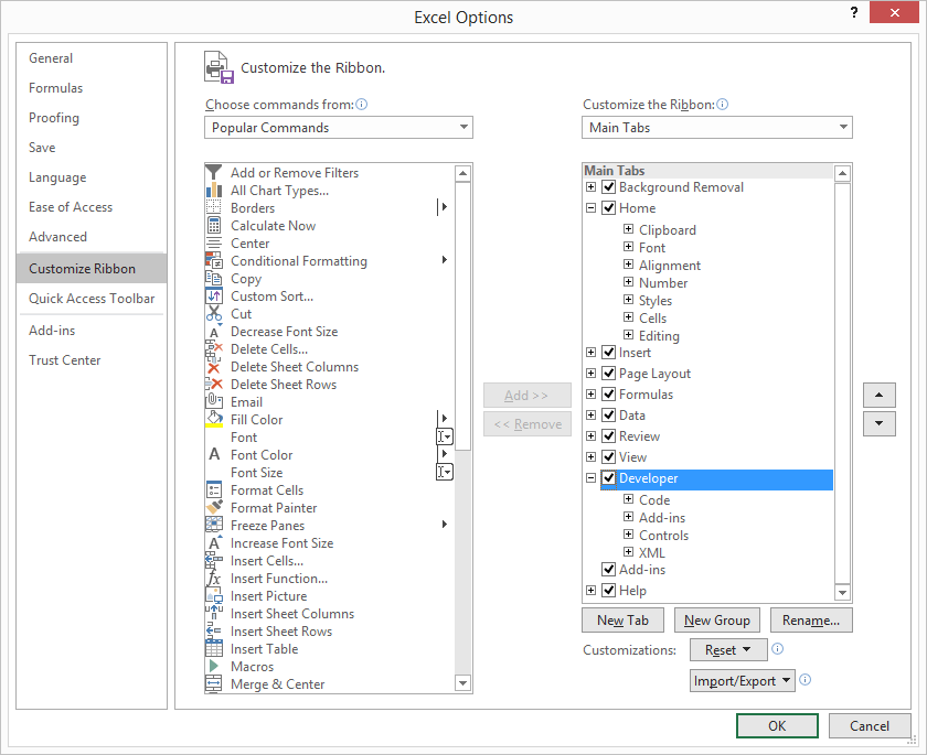 excel create marco display developer ribbon to record