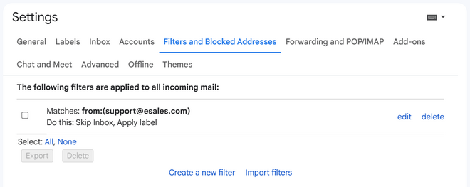 gmail create rule settings filters