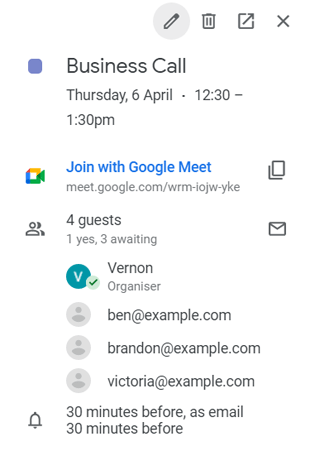 gmail scheduled call meeting change day and time