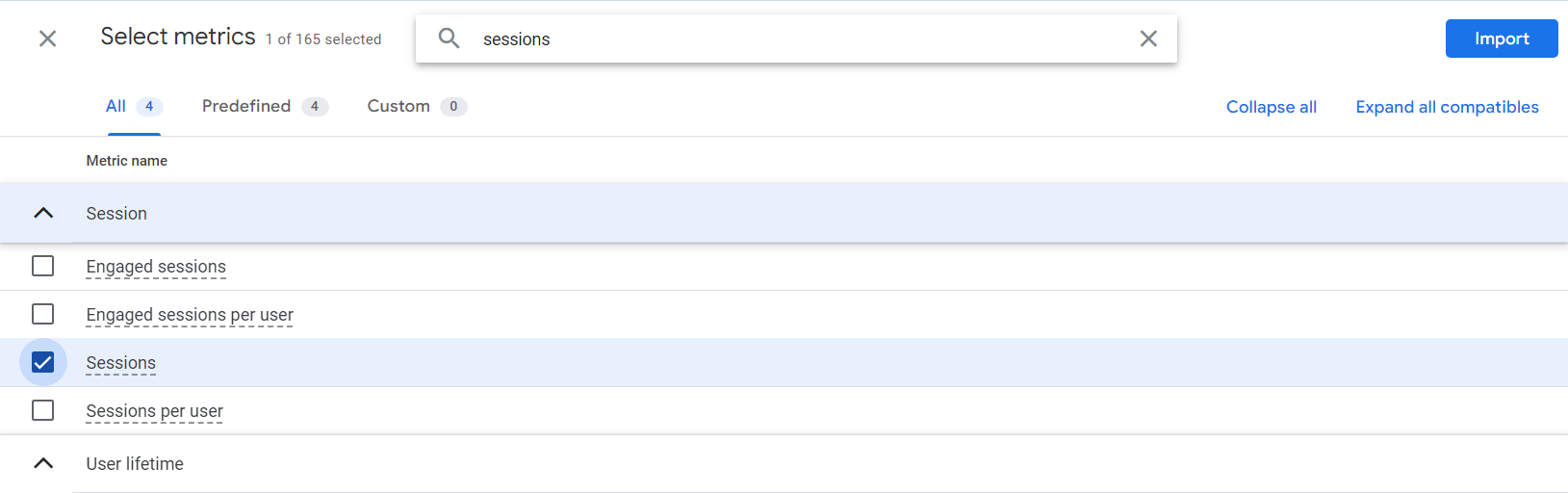 google analytics ga4 add metric session