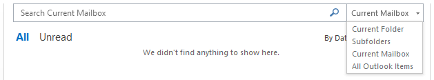 outlook search no results found in folder