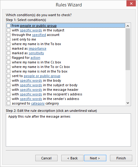 outlook forward emails from all recipients to another email address conditions