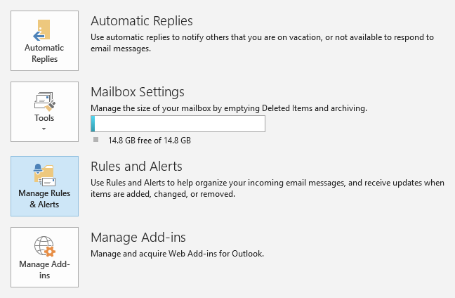 outlook forward emails manage rules and alerts