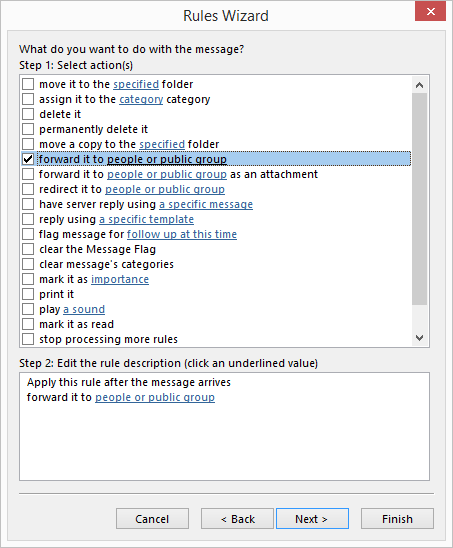 outlook forward all received emails to people or public groups