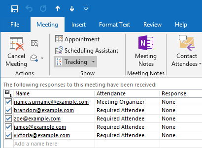 outlook who is invited to meeting attendance responses