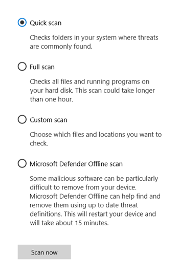 windows own antivirus windows security scan for viruses