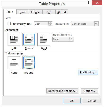 word align table to the middle of page