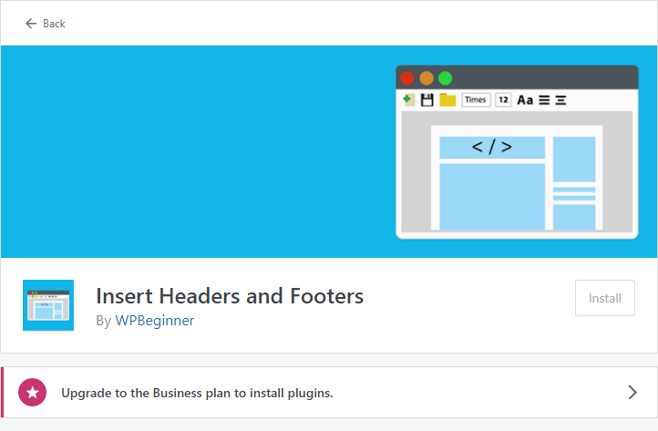 wordpress insert headers and footers unable to install plugins free plan account